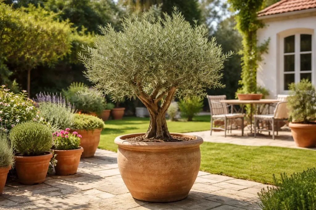 como cuidar olivo plantado en una vasija de barro